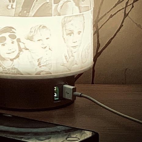 Sculpted Photo Memory Shade Touch Lamp Twin USB chargers, couples gift, gift to share, Bedside, Office or Nursery